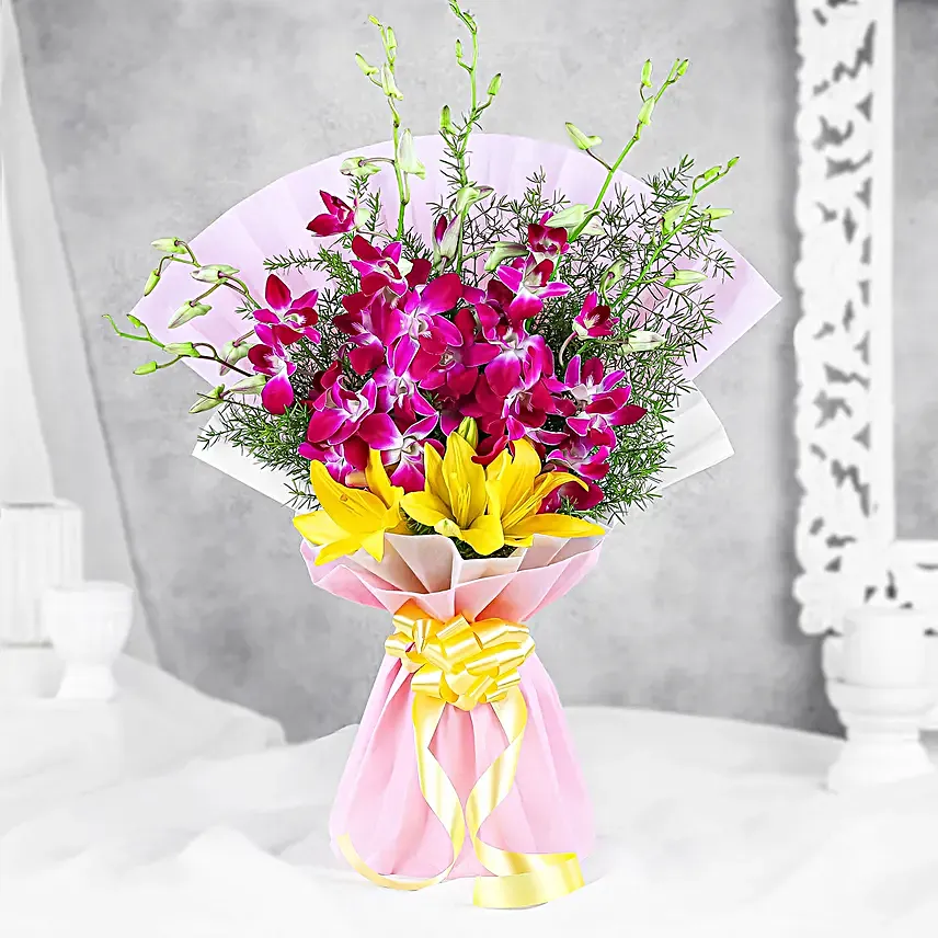 Orchid Lily Charm Flowers Bouquet